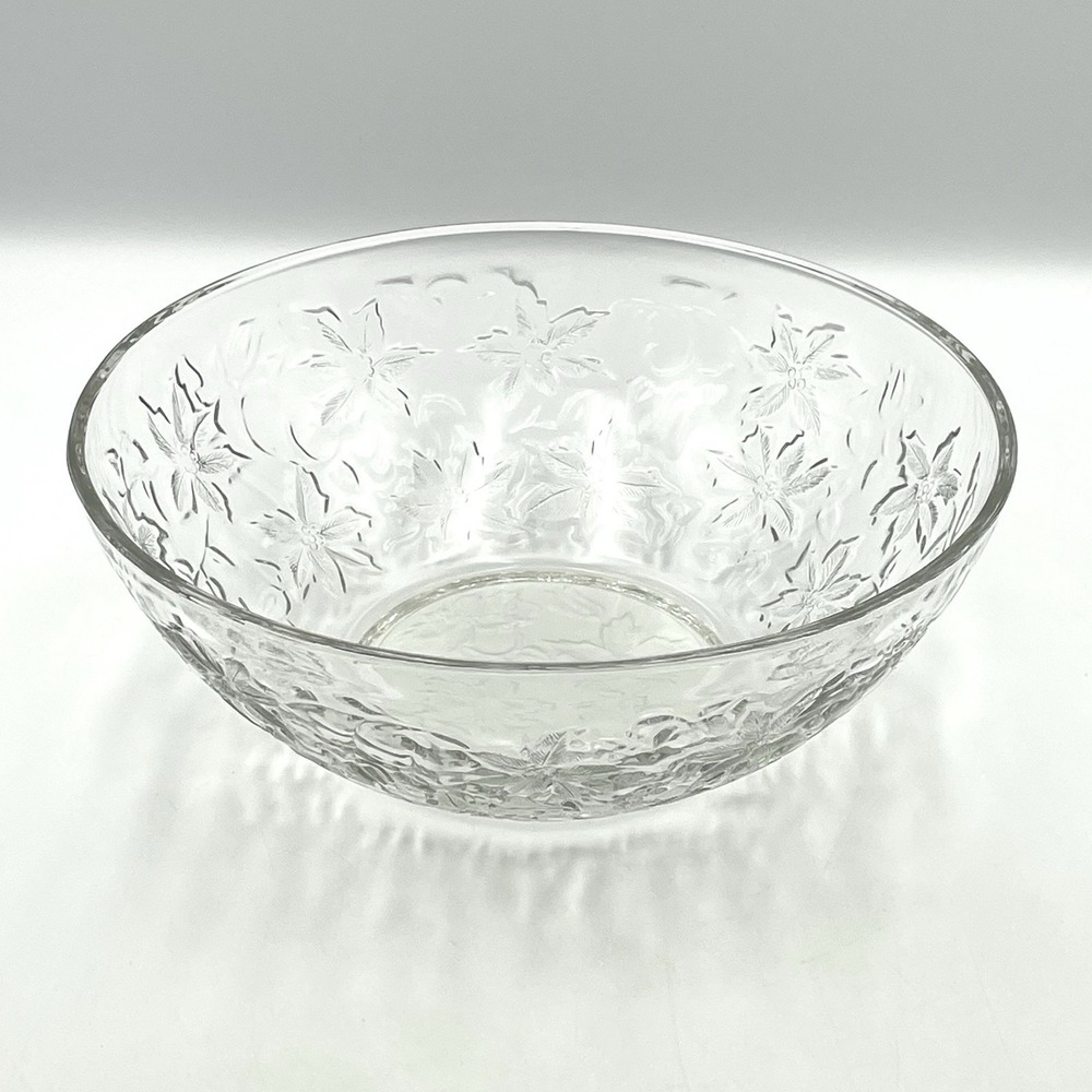 Princess House Fantasia 8 5/8" Round Serving Bowl Clear Pressed Glass Floral